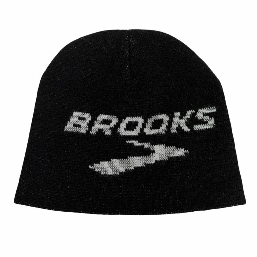 BROOKS Running Black & White Beanie Hat Cap OSFM Unisex